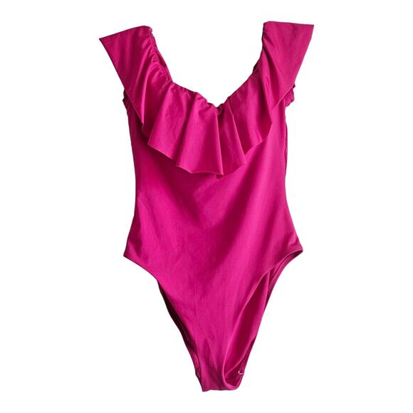 TRINA TURK Women's Size 8 Monaco Ruffle 1 Piece Swimsuit Fuchsia Pink - Picture 2 of 9